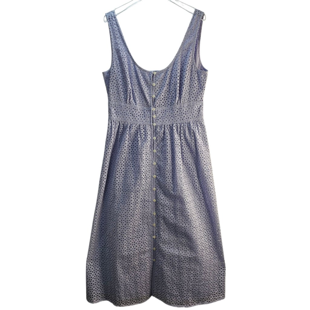J. Crew Button Front Dress Eyelet Lilac Purple Sleeveless Lined Smoked Size 8